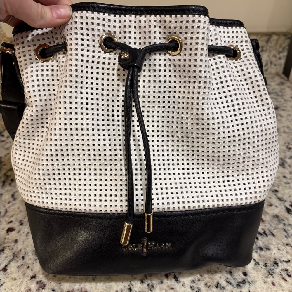 Cole Haan Black and White Drawstring Shoulder Bag